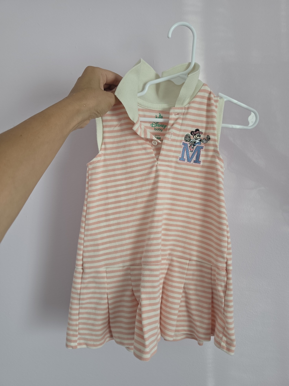 Disney Pink and White Striped Polo Dress with Minnie M